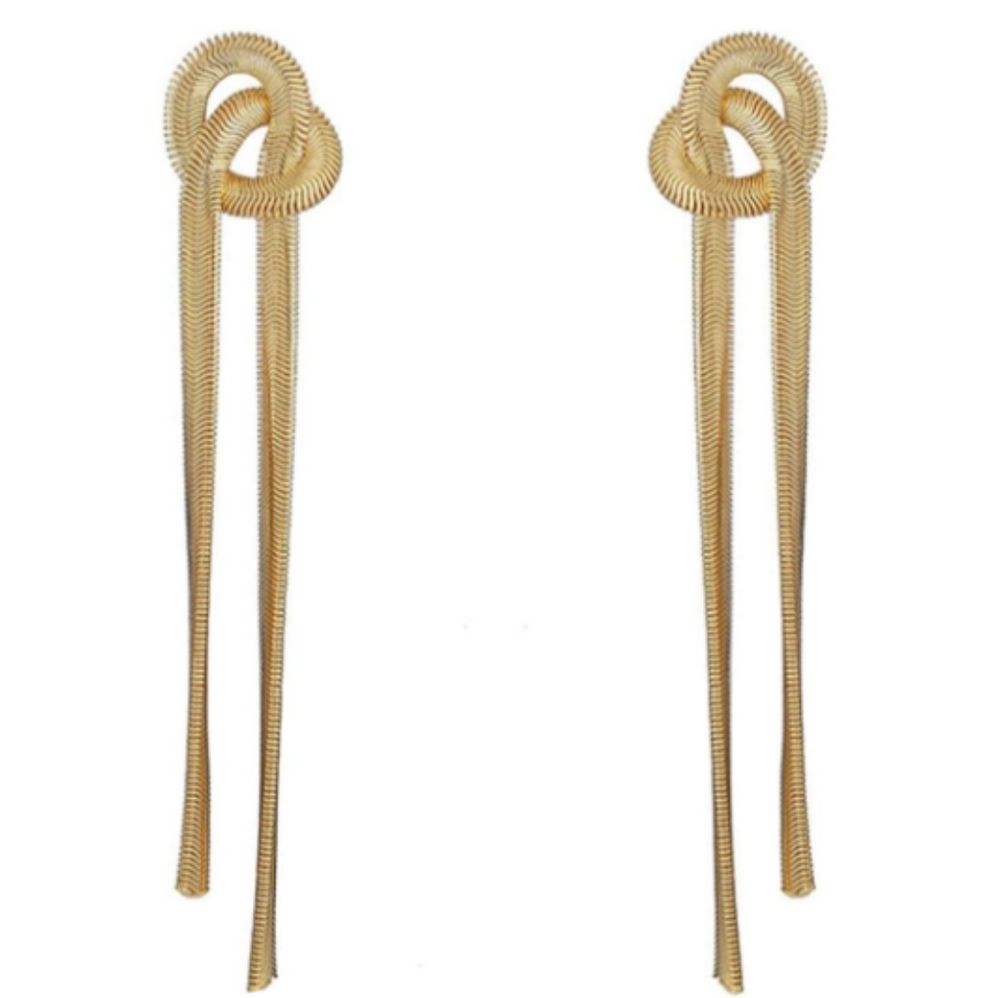 Big Love Knot Long Chain Tassel Earrings Gold Post Long Dangle Knotted Twist New